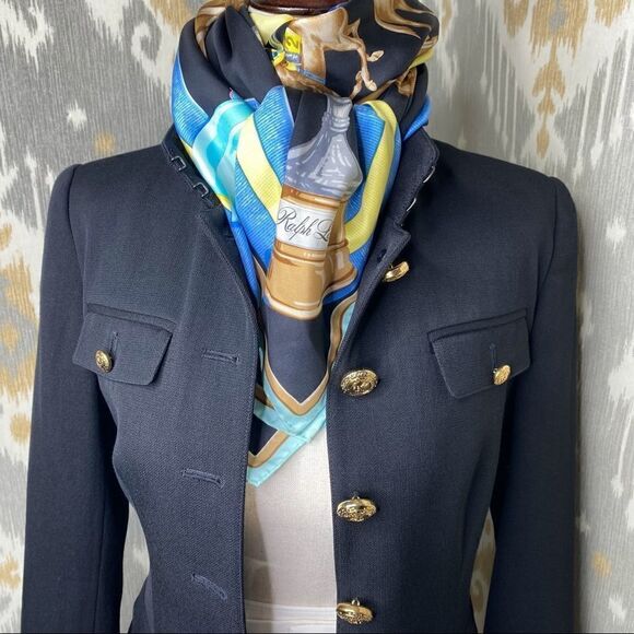 Ralph Lauren Black Worsted Wool Military Inspired Gold Crest Button Blazer - Picture 9 of 16